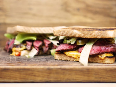 Mushrooms and steak sandwich